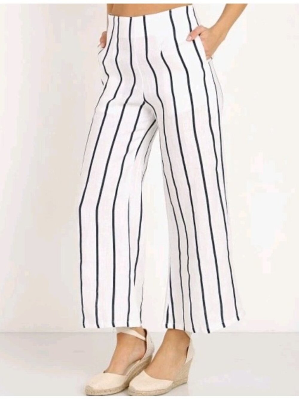 "Faithfull the Brand Tomas Pants Thomson Stripe Linen Wide Leg XS Navy Ivory"